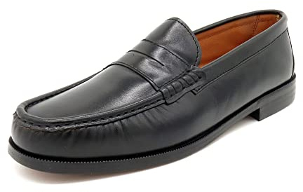 Mocassini da Uomo Pele Nappa con Suola Cuoio Welted Scarpe Castellano Mocassino Penny Loafer nero 41 EU