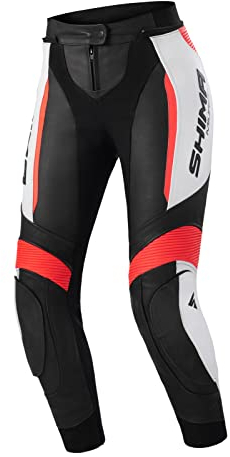 SHIMA Miura 2.0 Motorradhose - Leder, Damen, Sporthose mit Hüft- und Knieprotektoren, perforiertes Leder, elastische Einsätze, für 2-teilige Kombi (40, Rot Fluo)