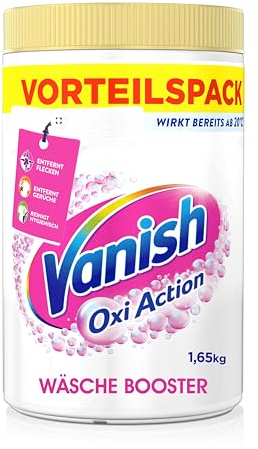Vanish Oxi Action Powerweiss Pulver – 1 x 1,65 kg – Fleckenentferner und Wäsche-Booster Pulver ohne Chlor – Für weiße Wäsche