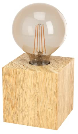 Eglo lampada da tavolo Prestwick 2, lampada da tavolo decorativa, lampada da comodino cubo in legno naturale, FSC100HB, luce da tavolo per soggiorno e camera da letto, E27
