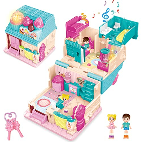 deAO Dollhouse, Miniature House Bakery Pocket World Mini Puppenhaus zum Mitnehmen, Geeignet für Kinder ab 3 Jahren Geburtstag