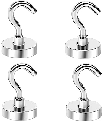 GothicBride 4 Stück Magnet Haken 69 kg Zugkraft Magnete Starker Magnete Haken für Küche, Bad, Schließfächer（69 kg, 4Stück）