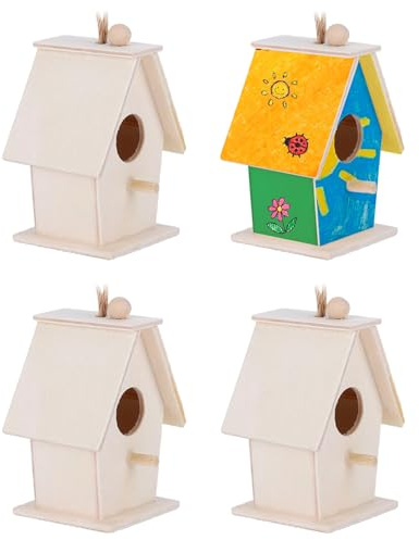 Wooden Bird House, 4Pcs Mini Hanging Birdhouse Nesting Box Natural Unfinished Wood Bird Nests for Outdoor Garden Courtyard Decoration