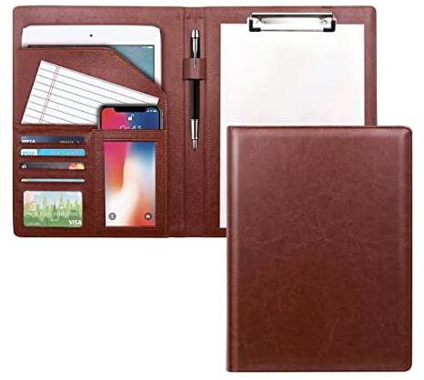 ZMREN Porte Document A4, Porte Bloc A4 Avec Pince, Classeur à clip en cuir format A4, Convient pour école de commerce bureau réunion Notebook attelle - Brun foncé