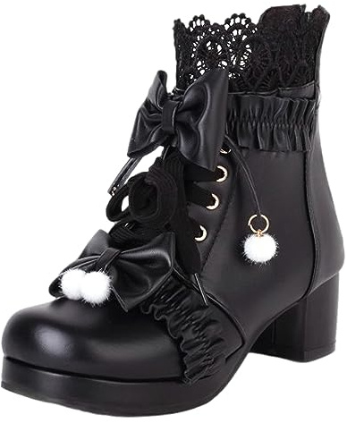 rismart Women's Ankle Boots Platform Chunky Heel Round Toe Back Zip Cute Lolita Cosplay Bootie Shoes