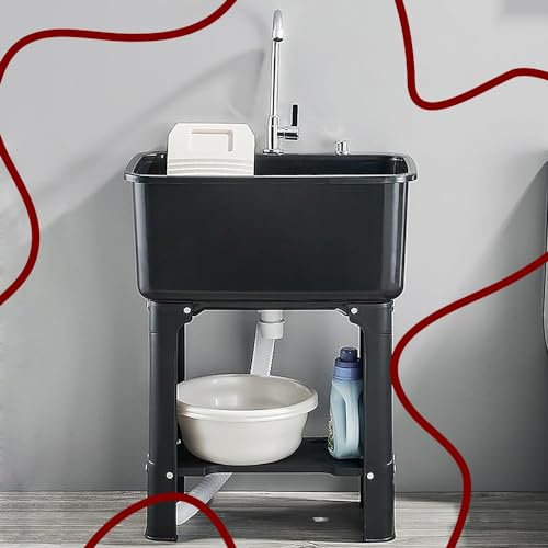 COKYIS Evier Exterieur Commercial, Petites Moyennes Evier Cuisine 1 Bac, Évier Utilitaire en Plastique avec Tuyau De Vidange, Évier De Jardin sur Pied (Color : Black, Size : 40x60x75cm/16x24x30in)