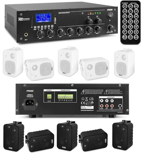 IMPIANTO AUDIO FILODIFFUSIONE 100V ZONE 2 SEPARATE USB INGRESSO PC TV USB BLUETOOTH (NERE 6 CASSE)