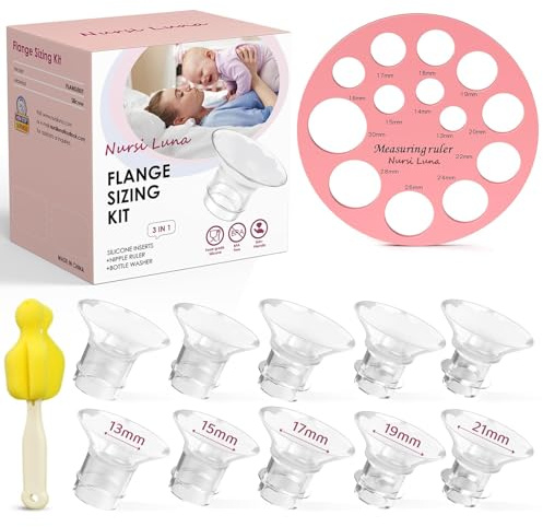 Nursi Luna Lot de 10 inserts de bride 13/15/17/19/21 mm pour la plupart des pompes de 24 mm, kit de dimensionnement de brides en silicone, kit essentiel pour l'allaitement maternel pour les nouvelles