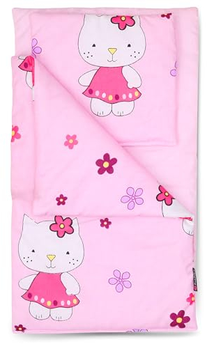 PinkZebra Juego de Ropa de Cama para muñecas de Doble Cara, 3 Piezas para Cama de muñecas, Ropa de Cama de algodón, Ropa de Cama para muñecas, Ropa de Cama con colchón, Gato Rosa