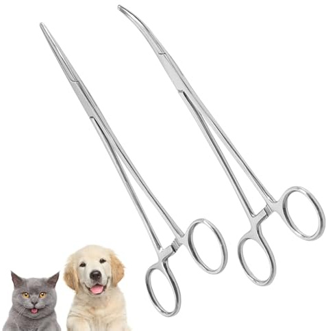 2 Piezas 12.5cm Pinza hemostática de Acero Inoxidable recta/curvada,Tijeras peluqueria canina,Tijeras para el Cuidado de Mascotas,Pinzas de Acero Inoxidable,para Mascotas
