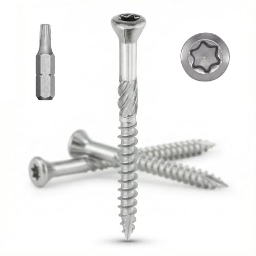 ProRaje - Viti per terrazza in acciaio inox A4: 5 x 50 mm, testa svasata ridotta TORX Ø 5 x 50 mm, viti per legno terrazze/tavole/rivestimenti, acciaio inossidabile A4 (V4A/316), 2 punte incluse