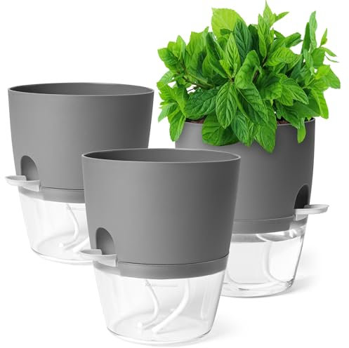 Zouway Blumentopf für 3 Stück - Kräutertopf Selbstbewässernd für Küche Kräuter - 18.2x15.3x11cm Blumentöpfe Ideal für Zimmerpflanzen