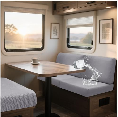 NNSMUN Vattentät RV-sitskärm Stretch Jacquard, Halkfria Dinette-kudde och Ryggstödsskydd för Husbilscamping Soffa Anti-Slip Barnvänlig (Ljusgrå, L 65-95cm, B 40-65cm)