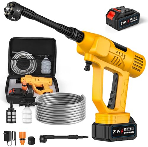 Nettoyeur Haute Pression sans Fil, 50 Bar Nettoyeur Haute Pression sur Batterie avec 1 x 3,0Ah Batteries, Buse 6 en 1, Réglage de La Pression à 10 Niveaux, LCD Ecran Tactile pour Coiture et Jardin