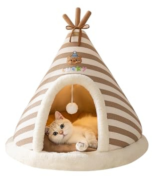 Galatée Cama Cueva para Gatos, Linda Casa Tipo Iglú para Perros con Cojín Extraíble, Cómoda Tipi Triangular para Mascotas, Nido Cálido para Mascotas, Mejora El Sueño(L, Marrón)