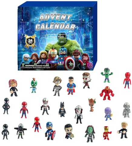 Meriviva Advent Calendar 2025 for Kids, Superhero Christmas Calendar 2025 with 24 Mini Superhero Miniature Figures, Christmas Surprise Gift for Kids Boys Girls (A)