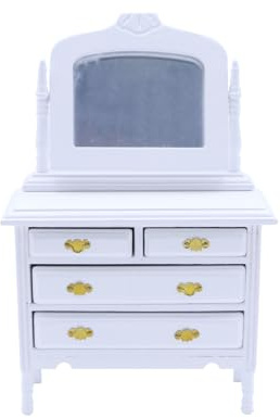 Durlo Dollhouse Makeup Vanity with Mirror & Perfume Tray 1/12 Miniature Dressing Table for Dollhouse Bedroom Furniture Decoration