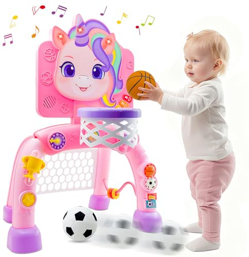MEDMHSMA Mini canasta de baloncesto y portería de fútbol para niños pequeños a partir de 1, 2 y 3 años, para interior y exterior, con pelota de jardín, juguete regalo para niños, niños y niñas