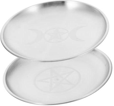 Angoily 2pièces Lot de Plateaux Ronds Fer pour Offrandes Encens Bougies Décoratifs pour Rituels de Sorcellerie Wicca et Tarot