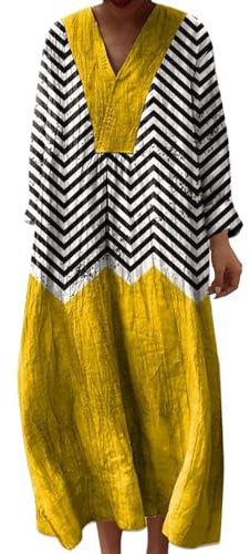 Vestidos Mujer Verano 2026 Boho Vestido Largo Casual para Disimular Tripa Talla Grande Manga Larga de Algodón y Lino con Bolsillos Vestido Playa Holgado Suelto Vintage Hippie Chic Maxi Tunica Larga
