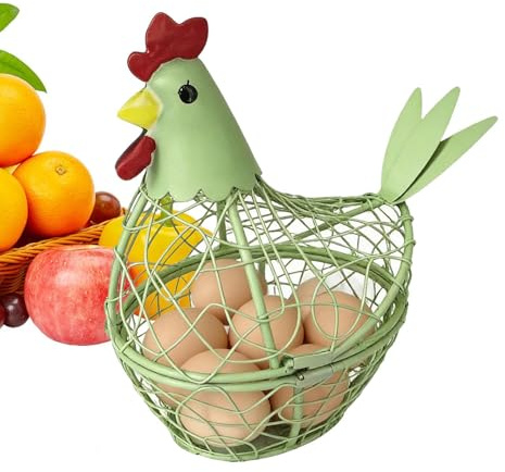 Cesta para Huevos de Gallina | Soporte Metálico Decoración de Cocina - Cesto de Almacenamiento para Recolección de Huevos | para Encimera Estilo Rústico Patio Trasero Gallinero Cocina Pascua