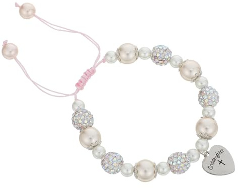 TEMPNAP Cross Heart Charm Bracelet för Guddotter Hjärta Pärlarmband Dop Kristen Keepsake Smycke för Ceremoni och Födelsedag