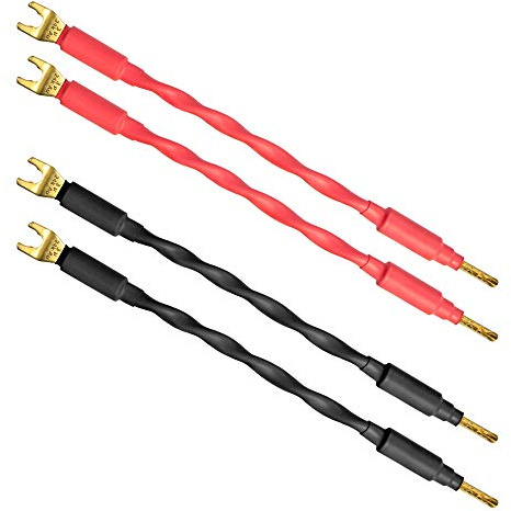 WORLDS BEST CABLES 4 Units - 6 Inch - Canare 4S11 – Audiophile Grade - 11AWG - HiFi Speaker Jumper Cable Terminated with Gold Banana to Spade Connectors