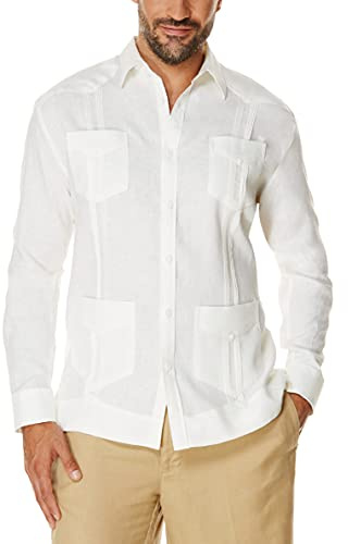 Cubavera 100% Linen Four-Pocket Long Sleeve Button Down Guayabera Shirt (Size Small-5x Big & Tall) Camisa Abotonada, Blanco Brillante, XXX-Large Grandes para Hombre