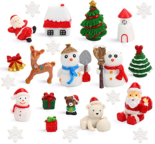 DIYASY Figuras en Miniatura de Navidad, 30 Piezas de Mini Manualidades de Resina de Papá Noel, muñeco de Nieve, Alce, Kit de Adornos para Bricolaje, jardín de Hadas de Navidad y Globos de Nieve