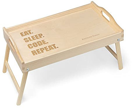Maverton Tavolino da Colazione a Letto Personalizzato - Tavolo Pieghevole in Legno di Pino - Colore Naturale - Incisione Laser - Vassoio Multiuso - regalo uomo - Eat