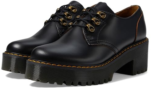 Dr. Martens Women's Leona Lo Platform, Black Vintage Smooth, 7 UK