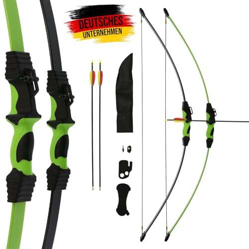 BSW-Flitzebogen Kinder Pfeil und Bogen Set Einsteiger Kinderbogen mit 2 Pfeilen und Zubehör - Bogenschießen ab 8-16 Jahre für Kinder und Jugendliche Rechts- & Linkshänder geeignet