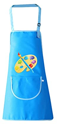 PLABBDPL Malschürze Kinder Verstellbar, 1 Stück Kinder Schürzen Set mit Taschen, Kochschürze Kinder Jungen Mädchen, Verstellbare Kleinkind Kochschürze für Basteln Malen Backen Kochen, Blau, 5-11 Jahre