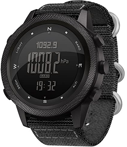 HOOSHU Tactical Sports Watches for Men Digital Outdoor Survival Military Compass Rock Solid Digital Watches with Durable Band Steps Tracker Pedometer Calories (46Black)
