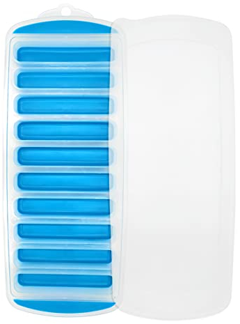 Ainkou Ice Cube Tray Bottle Ice Stick Trays Bottom Silicone Easy Release Reusable Long Ice Cube with No Spill Removable Lid Ideal for Sports and Water Bottles Jugs Whiskey Cocktail - Blue