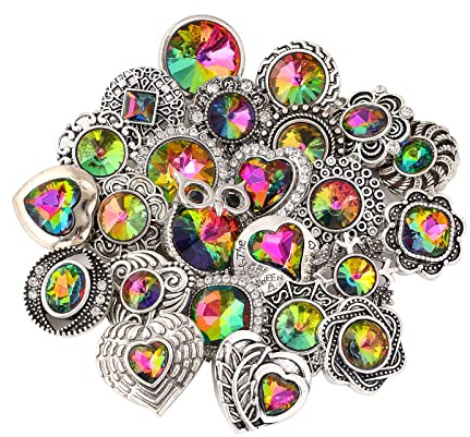 LKLDM 24PCS Mixed Style Rhinestones Snaps Jewelry Charms Ginger Buttons 18/20mm for Interchangeable Snaps Jewelry Making Women DIY Bracelets Necklaces Rings Brooch Accessories (Green)