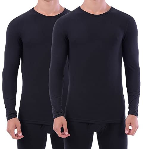 LANBAOSI Pack de 2 Unidades de Ropa Interior Térmica y de Esquí para Hombre, Manga Larga, Cálida de Invierno, Negro, M