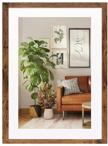 MatchLexx® Rustic | Poster Pictures Frame 80 x 60 cm With White Mount 50x70cm Photo Frame | Solid Wood Poster Frames Jigsaw Puzzle Artwork Vertical or Horizontal For Home and Office