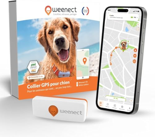 Weenect Chien XS - Mini Traceur GPS pour Chien | Suivi en Temps réel | Etanche | Plus Petit modèle du marché | Fonctionne avec abonnement | Garantie à Vie