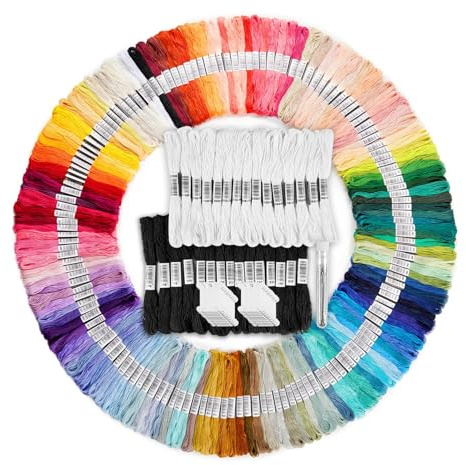 Homewit Embroidery Floss Kit - 150 Colored Cross Stitch Threads, 15 White & Black Threads, Needles, Bobbins for Crafts & Cross Stitch