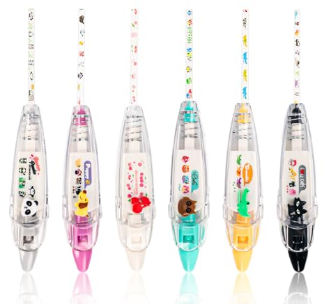 lasuroa 6uds Animal Bolígrafo Decorativo Tipo Prensa, 6 Temas Lindo Encaje Bolígrafo con Cinta Blanca Dibujos Animados Bolígrafo con Cinta Correctora para Bricolaje Diario Álbum de Recortes Escolares