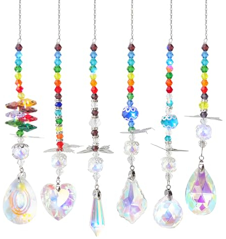 JYNTERPLAY Lot de 6 pendentifs attrape-soleil en cristal multicolores - Arc-en-ciel - Boules de cristal pour la maison, le bureau, le jardin, Noël, les fêtes, les mariages