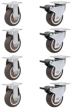 LIKERAINY Ruedas Giratorias Silenciosas de TPR Ø 25 x 13 mm Para Muebles Ruedas de Goma con Freno para de Gabinete de Muebles con Placa de Montaje Capacidad de Carga 40kg Paquete de 8