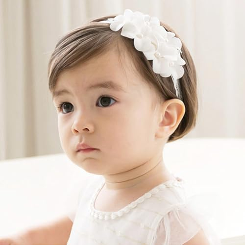 Baby Mädchen Stirnbänder Weiß Dehnbare Stirnband DoppelspitzeSpitzebowknot-Haarband Weich Baby Hairband Nylon Neugeboren Haarschmuck Babygeschenke für Neugeborene(Weiß-A)