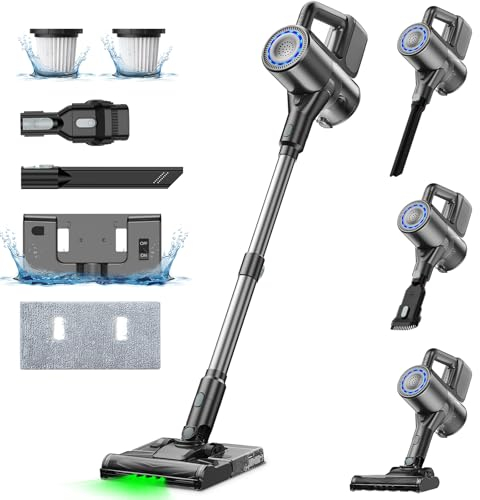 VersLife S7 Plus Akku Staubsauger mit Wischfunktion, 40000Pa Staubsauger kabellos, Bis zu 40Min Laufzeit, Akkusauger Freistehend, leicht und vielseitig, Stabstaubsauger für Hartböden, Tierhaare