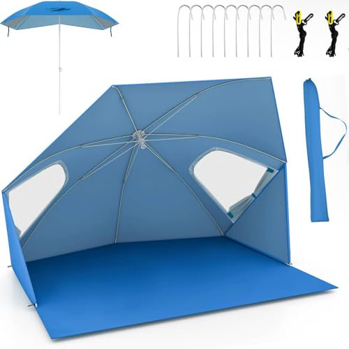 TANGZON Beach Umbrella Tent, UPF50+ Sun Protection Pop up Sunshade Umbrella with Portable Carrying Bag, Groundsheet, Outdoor Large Sun Shelter Tent Canopy Cabana Sun Umbrella