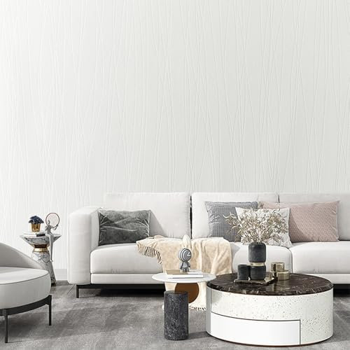 Beswitory 3D White Wallpaper for Bedroom, Modern Metallic Glitter Striped Textured Embossed Wallpaper for Adults Teenager Kids Living Room Lounge Hallway Hall