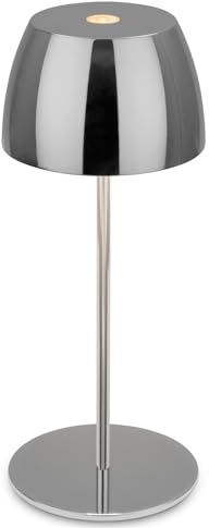 BRILONER - Mini LED Tischlampe kabellos IP44 mit Touch, stufenlos dimmbar, Akku & Lichtquelle tauschbar, Nachttischlampe, Wohnzimmer, LED Lampe, Akku Tischleuchte, 8x20 cm (DxH), Chrom