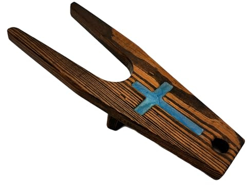 Wooden Boot Jack Bootjack with Epoxy Inlay Cross Boot Puller (Espresso with Blue Cross)