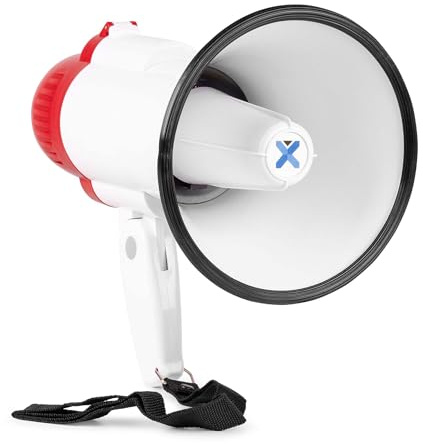VONYX MEG025 Mégaphone Compact 25W avec Batterie MRB04, Idéal pour Manifestations et Matchs Sportifs - Jusqu’à 800 Mètres, Bluetooth, Lecteur MP3, Poignée avec Dragonne, Réglage du Volume